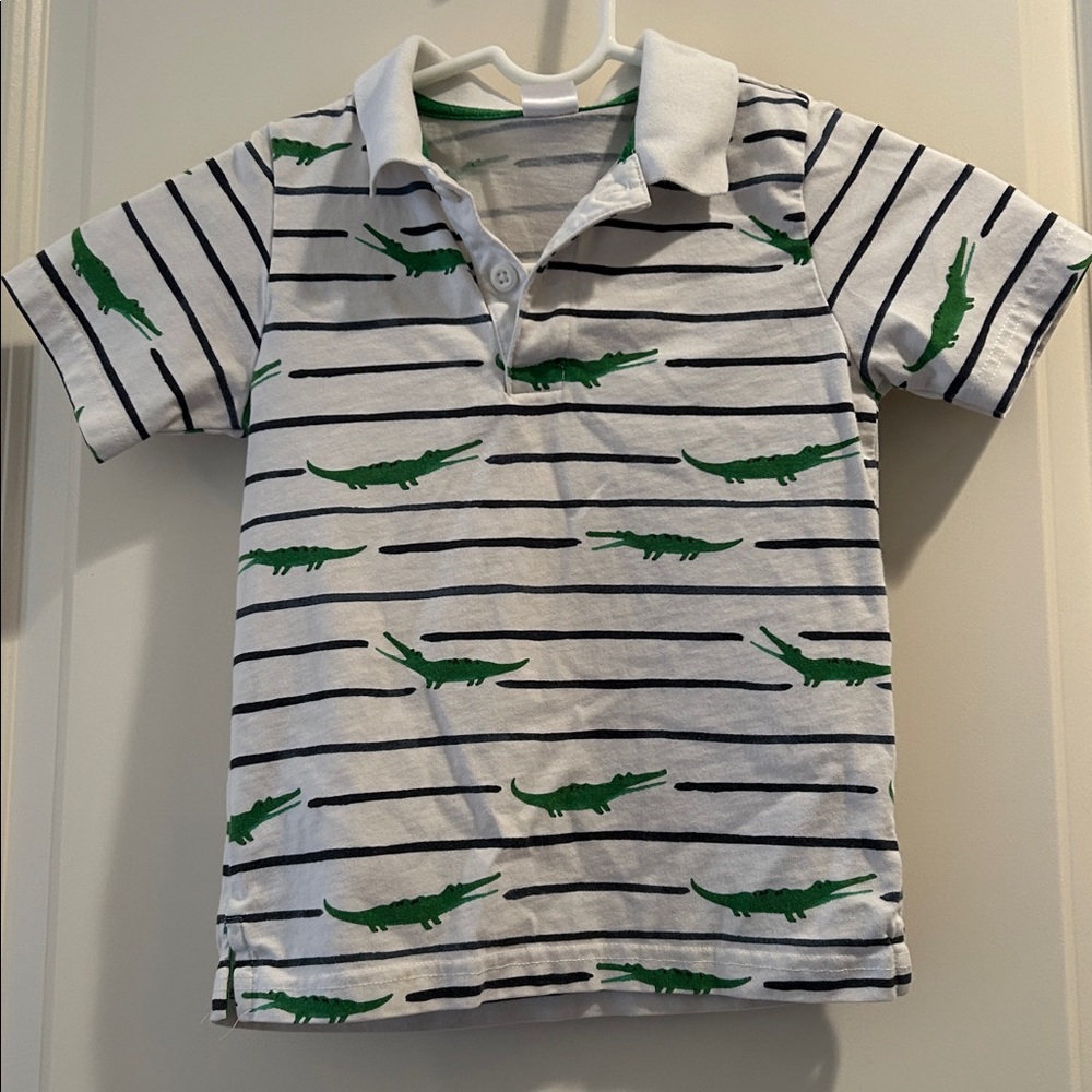 Gymboree alligator print striped Polo 1/4 button shirt short sleeve kids Size 4T